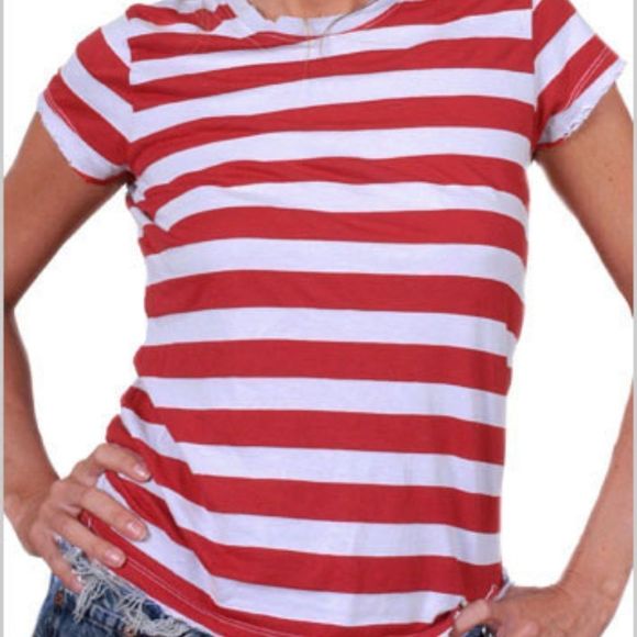 Nation Ltd. Striped Crewneck Tee (cherry/blue) - Picture 1 of 2